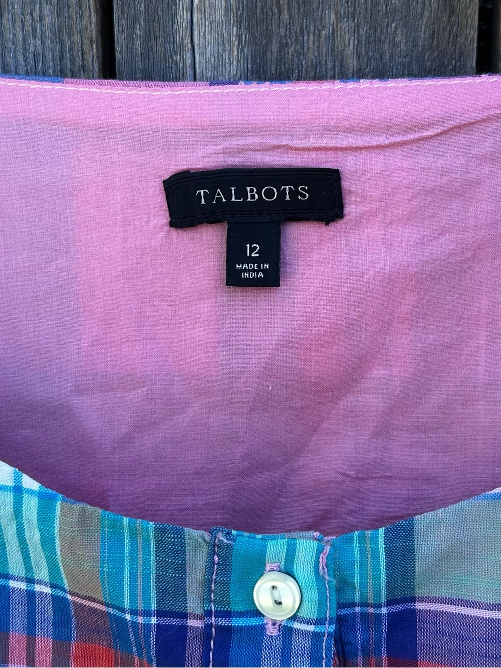 Talbots Madras Plaid Button Front Shirtdress Belted Cotton Pink Blue 12 - Picture 6 of 16